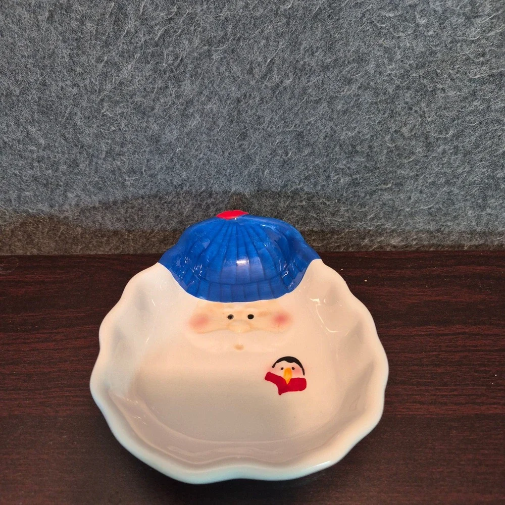 Set of 3 Hand-Painted Ceramic Holiday Candy Dishes Snowman Santa Reindeer